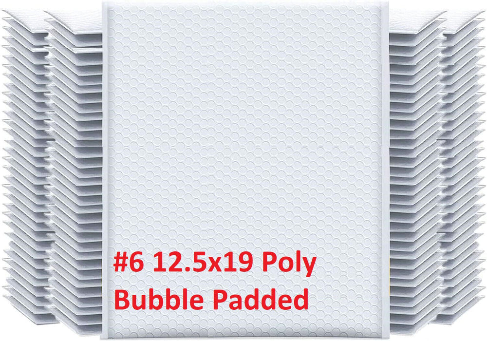 25 #6 12.5x19 White Strong Poly Bubble Padded Envelopes Mailers Shipping Bags