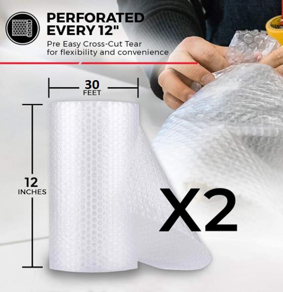 2 Pack 12 inch x 30 ft. Bubble Cushioning Wrap Shipping Packing Moving Supplies